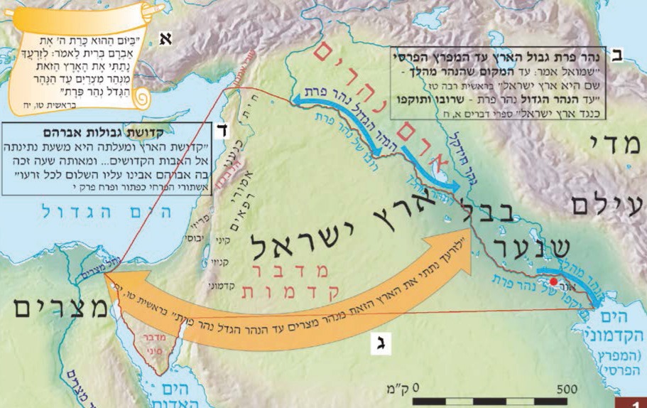 מפת גבולות הארץ המובטחת לאברהם אבינו בברית בין הבתרים